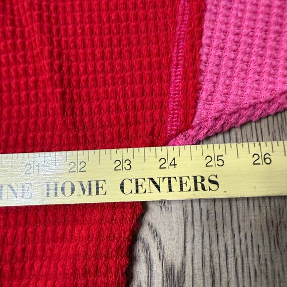 Jodifl Medium Red Pink Waffle Knit Color Block Shirt Top V-Neck - Picture 5 of 9